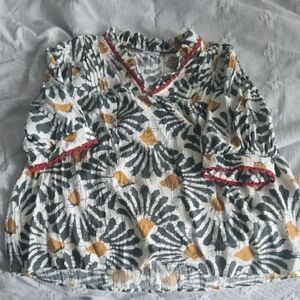 Floral Top with Ruffle Trim